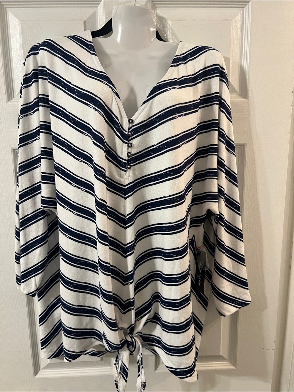 Women's Navy & White Striped Tie-Front V-Neck Tunic